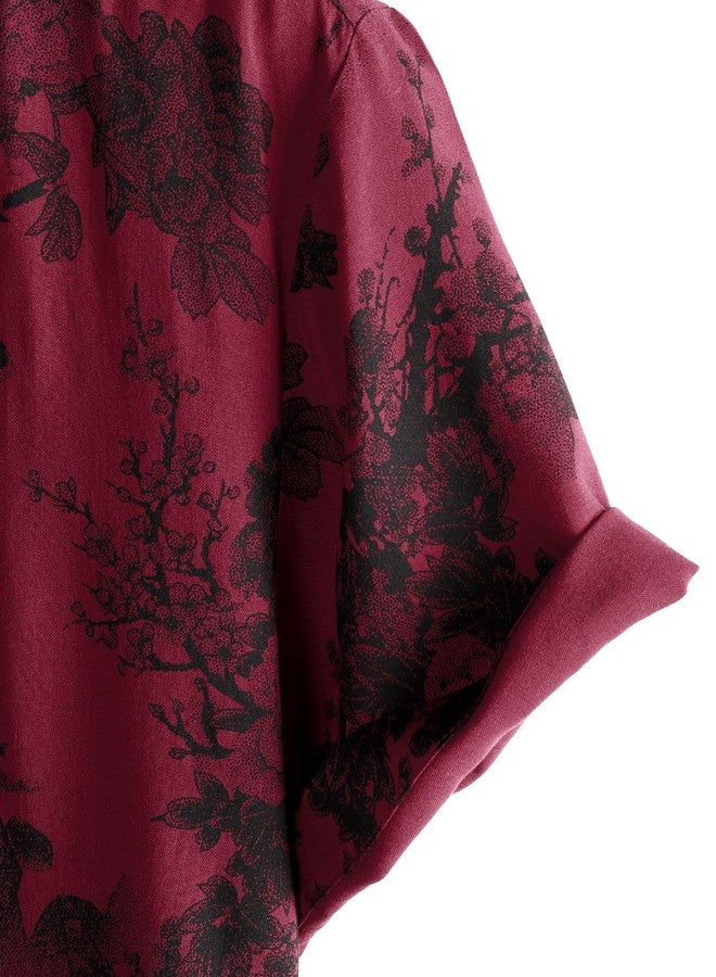 JOTOOK Mens Hawaiian Shirt Short Sleeve Button Down Tropical Shirts Casual Floral Summer Beach Shirt X-Large Red - Image 4